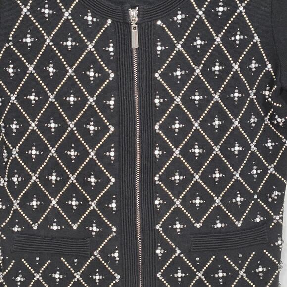 White House Black Market Full Zip Knit Black Beaded Cardigan. Size Small - Picture 5 of 9